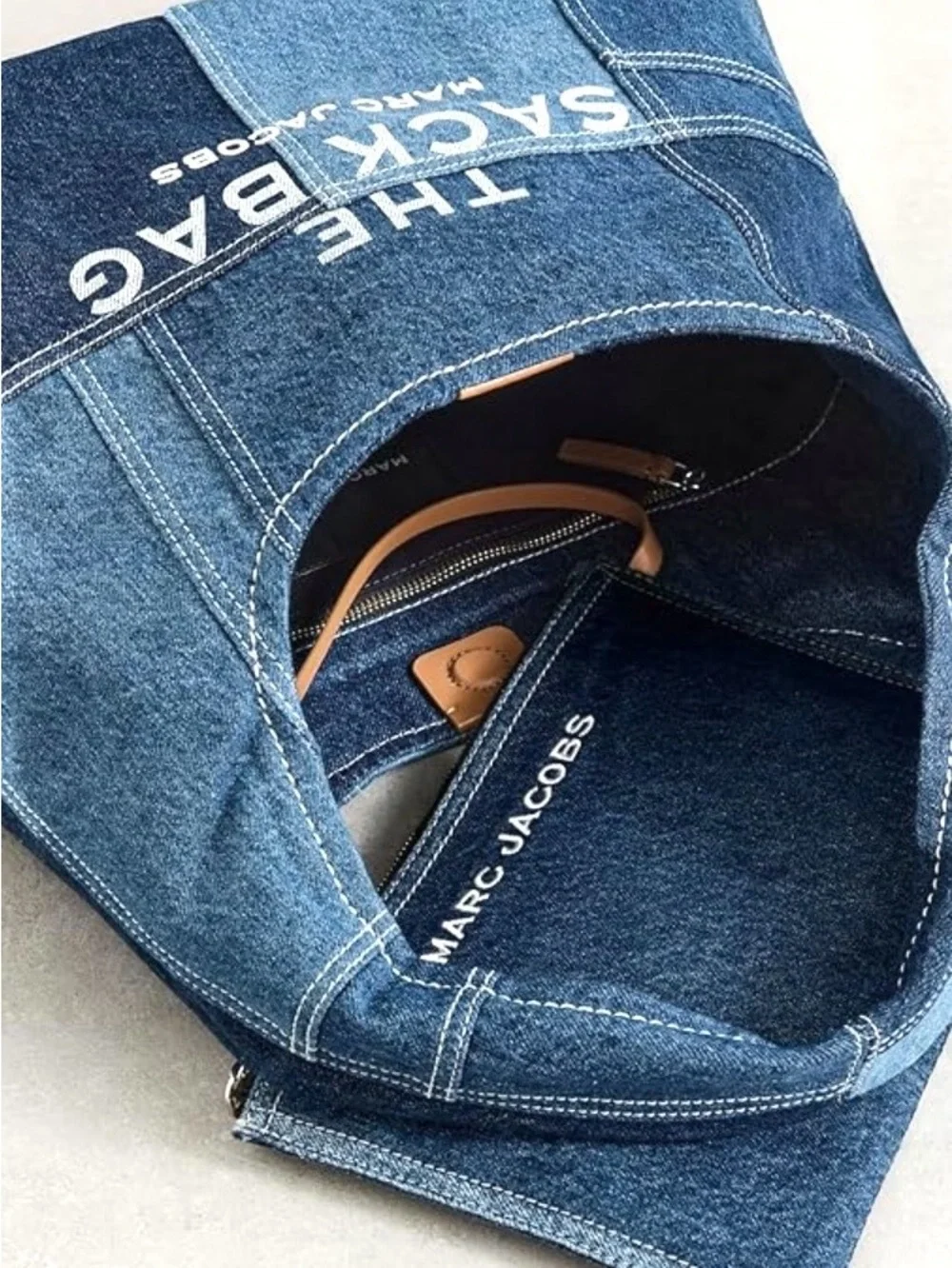 Marc Jacobs Denim Patchwork Sack Bag in Blue